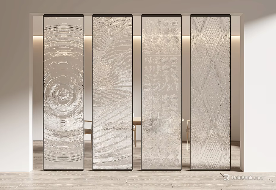 Modern Glass Partition Design With Various Textured Patterns For Interior Spaces 3d model 