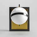 Modern White Globe Wall Lamp With Black Stripe And Gold Panel Design