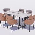 Modern Dining Table Set With Marble Top And Six Brown Fabric Chairs 3d model