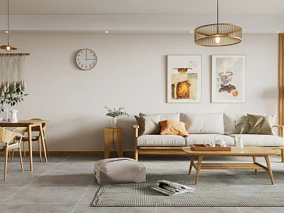 Modern Living Dining Room Interior Design With Sofa Coffee Table Decorative Paintings And Dining Chairs 3d model