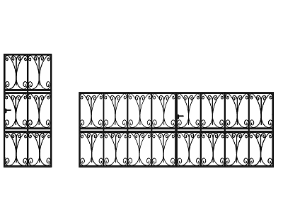 Wrought Iron Entrance Gate With Decorative Vertical And Horizontal Ornate Patterns 3d model