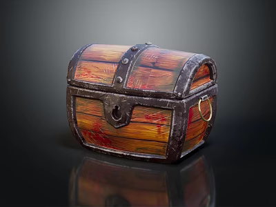 Vintage Wooden Treasure Chest With Metal Straps Lock And Rustic Wood Grain Design 3d model