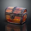 Vintage Wooden Treasure Chest With Metal Straps Lock And Rustic Wood Grain Design