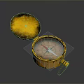 Vintage Open Yellow Compass With Gold Dial And Hanging Loop For Daily Life Supplies