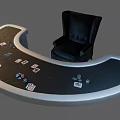 Modern Entertainment Table with Black Leather Chair Playing Cards and Chips