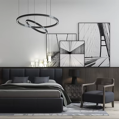 Modern Background Double Bed Double Bed Single Sofa 3d model