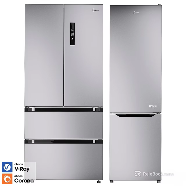 Stylish Modern Kitchen Refrigerators With Silver Finish Double Door And Multi Door Designs 3d model 
