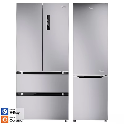 Stylish Modern Kitchen Refrigerators With Silver Finish Double Door And Multi Door Designs 3d model