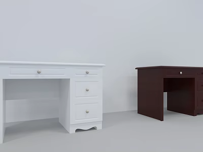 Modern Home Office Desks In White And Dark Wood With Drawer Storage Compartments 3d model