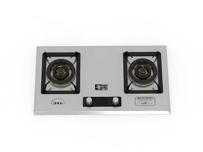 Double Burner Gas Stove Kitchen Appliance With Silver Panel And Control Knobs 3d model