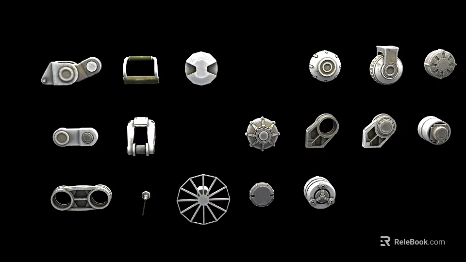 Different Types of Weapon Mechanical Parts Including Gears Connectors And Components 3d model 