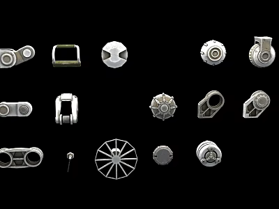 Different Types of Weapon Mechanical Parts Including Gears Connectors And Components 3d model