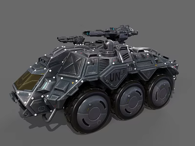 Tactical Armored Vehicle With UN Logo Multiple Wheels And Top Mounted Weapon 3d model