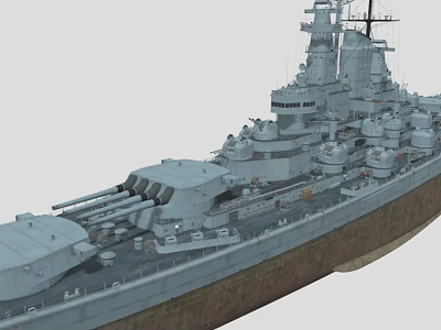 Detailed Large Warship With Main Gun Turrets Superstructure And Deck Equipment 3d model