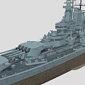 Detailed Large Warship With Main Gun Turrets Superstructure And Deck Equipment