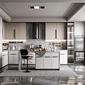 Modern Kitchen Interior Design With Central Island Counter Cabinets Appliances And Oven
