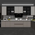 Modern Kitchen Interior With Gray Cabinets Glass Shelves And Smart Appliances