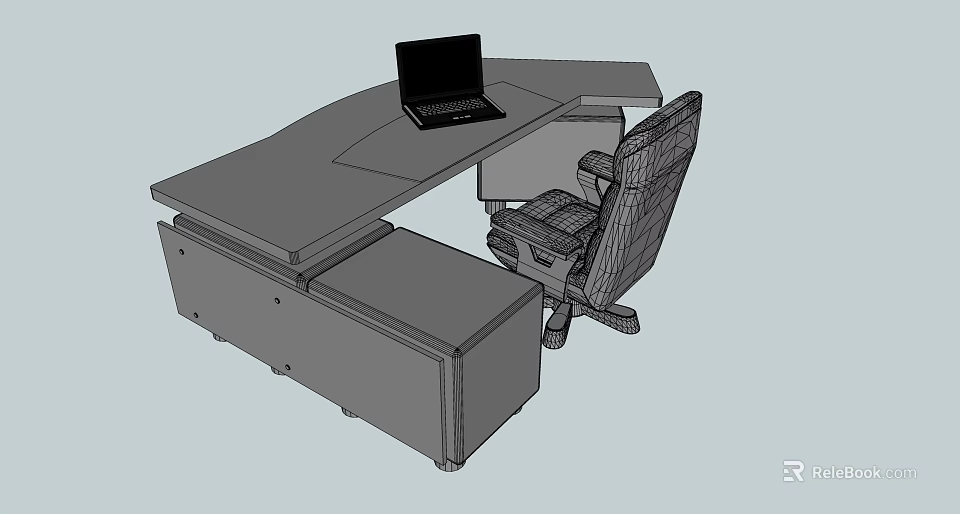Modern Office Desk Setup With Laptop Office Chair And Storage Cabinets 3d model 