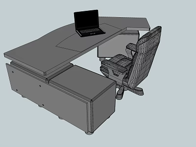 Modern Office Desk Setup With Laptop Office Chair And Storage Cabinets 3d model
