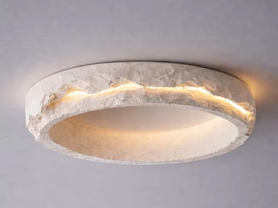 Round Modern Ceiling Light With Stone Like Texture And Glowing Edge Design 3d model