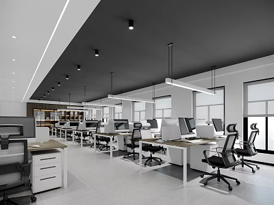 Modern Public Office Interior With Workstations Ergonomic Chairs And Natural Lighting 3d model