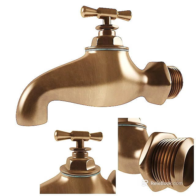 Brass Vintage Faucet Detailed Knob Handle Spout And Connector Multiple Angles 3d model 