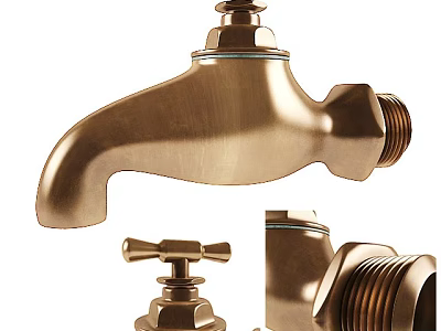 Brass Vintage Faucet Detailed Knob Handle Spout And Connector Multiple Angles 3d model