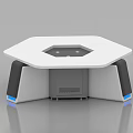 Modern Hexagonal White Office Desk With Central Recessed Area And Blue Illuminated Panel 3d model