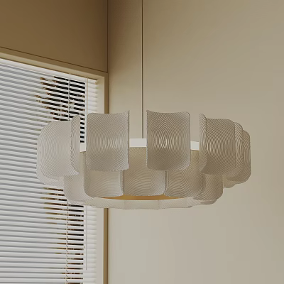 Modern Geometric Pendant Light With White Shade In Room Corner Near Window 3d model