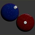 Sparkling Red and Blue Christmas Ornaments with Shiny Surface and Reflection