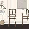 Stylish Wooden Leisure Chairs With Woven Seats In Light Colored Room With Decorative Art