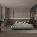 Modern Bedroom Interior With Large Bed Built in Wardrobe Dressing Table And Ambient Lighting 3d model