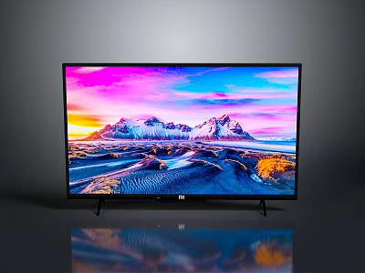 Modern High Definition TV Displaying Scenic Sunset Over Snowy Mountains With Colorful Sky 3d model