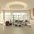 Modern Beauty Salon Interior Design With Circular Ceiling Reception Area Sofas Plants And Display Shelves