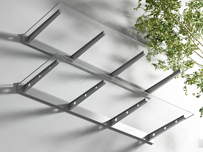 Transparent Glass Canopy With Metal Frame For Modern Outdoor Garden Sun Protection 3d model