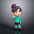 Game Movie Character With Purple Hair Pink Accessories Teal Hoodie And Smiling Waving Pose