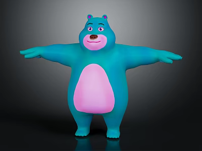 Friendly Cartoon Bear Character With Blue Body Pink Belly Purple Ears And Open Arms 3d model