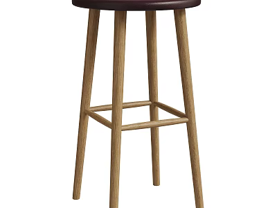 Wooden Bar Stool With Dark Round Seat And Sturdy Crossbar Support Legs 3d model