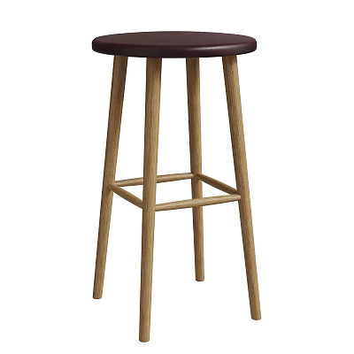Wooden Bar Stool With Dark Round Seat And Sturdy Crossbar Support Legs 3d model