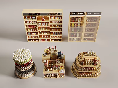 Various Display Shelves With Multi Tiered Circular And Square Designs For Product 3d model