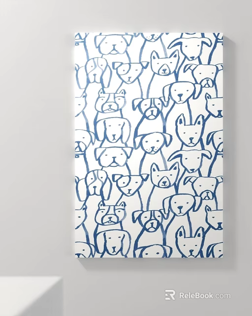Blue And White Decorative Animal Pattern With Various Dog Cat Rabbit Illustrations 3d model 