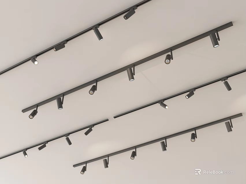 Modern Ceiling Track Lighting Fixtures With Recessed Downlights And Spotlights 3d model 