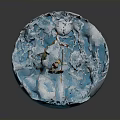 Enchanted Character in Ice Crystal Bowl with Splashing Water Chunks and Red Gold Attire