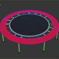 Red Round Trampoline With Black Jumping Mat And Silver Metal Frame 3d model