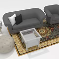 Modern Living Room Furniture With Gray Sofa Armchair Coffee Table And Patterned Rug