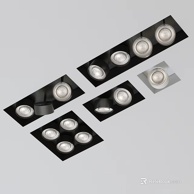 Modern Ceiling Downlights and Spotlights with Multiple Round Lamps and Black Frame Designs 3d model 