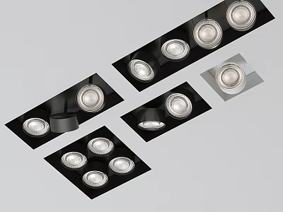 Modern Ceiling Downlights and Spotlights with Multiple Round Lamps and Black Frame Designs 3d model