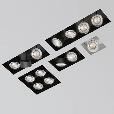 Modern Ceiling Downlights and Spotlights with Multiple Round Lamps and Black Frame Designs 3d model