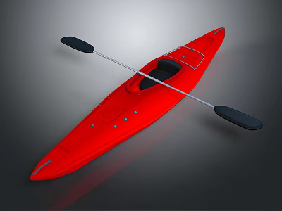 Red Kayak With Black Paddle Designed For Water Sports And Outdoor Recreation 3d model