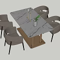 Modern Dining Table Set With Marble Tabletop And Four Beige Upholstered Chairs 3d model